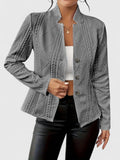 Women's Structured Jacket with Stand Collar and Textured Finish - Grey