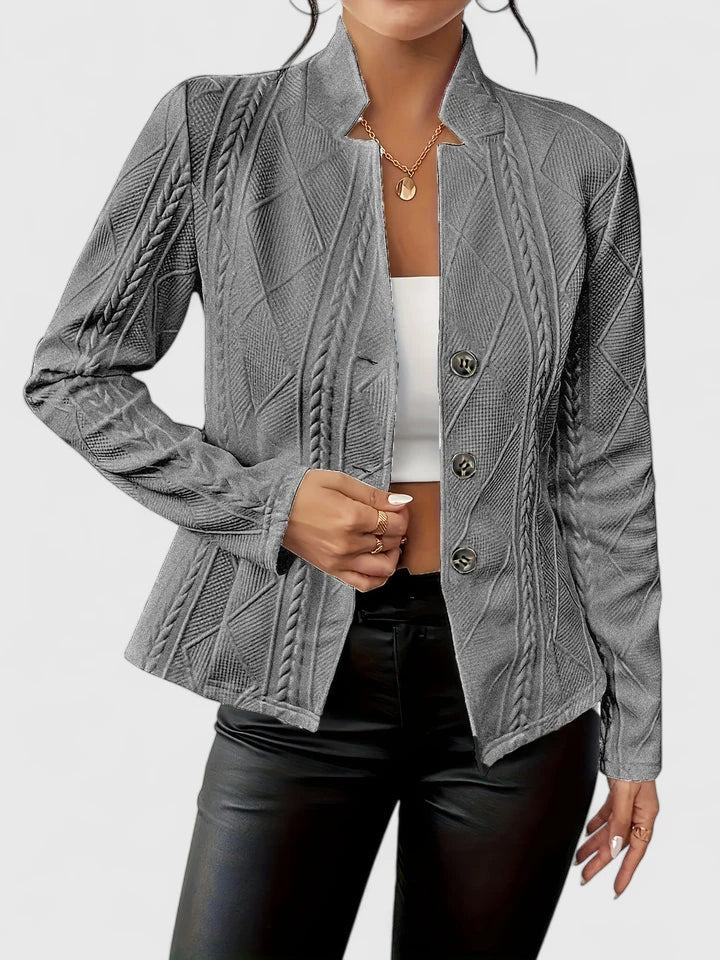 Women's Blazer Long Sleeve with Textured Pattern and Tailored Fit - Grey