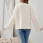 Women's Cable Knit Jumper Round Neck Wide Sleeve - 3