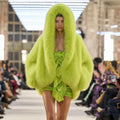 Women's Hooded Faux Fur Coat with Long Sleeves - Green