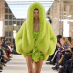 Women's Hooded Faux Fur Coat with Long Sleeves - Green