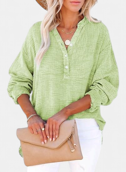Women's Casual V-Neck Blouse - Light Green