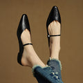 Women's Pointed Toe Mule Sandals with Ankle Strap - Black