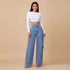 Women's Wide Leg Jeans High Rise with Full Length Silhouette - 5
