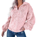 Women's Zip-Neck Fleece Pullover with Textured Finish - 8