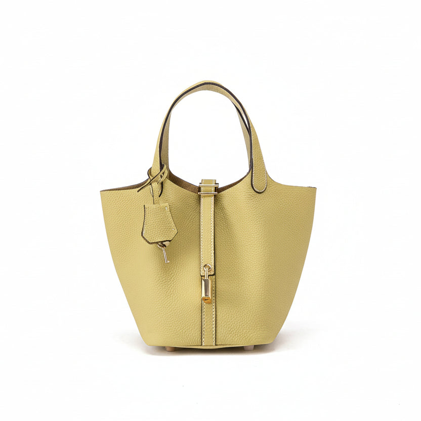 Women's Structured Bucket Bag with Twist-Lock Clasp - 11
