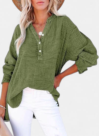 Women's Casual V-Neck Blouse - Green