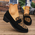 Women's Leopard Print Loafers with Block Heel - Black