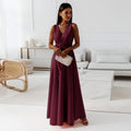 Women's Wrap Maxi Dress Sleeveless with V-Neck and A-Line Skirt - Burgundy