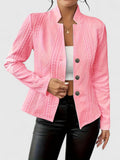 Women's Structured Jacket with Stand Collar and Textured Finish - Pink