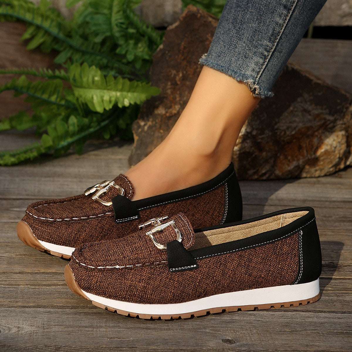Women's Slip-On Loafers with Padded Footbed - Brown