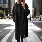 Women's Oversized Longline Coat Double-Breasted - Black