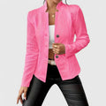 Women's Blazer Long Sleeve with Textured Pattern and Tailored Fit - Pink