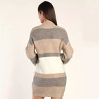 Women's Striped Rib-Knit Jumper Dress with Roll Neck - 4