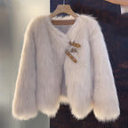 Women's Faux Fur Jacket with Buckle Detail Open Front - 4