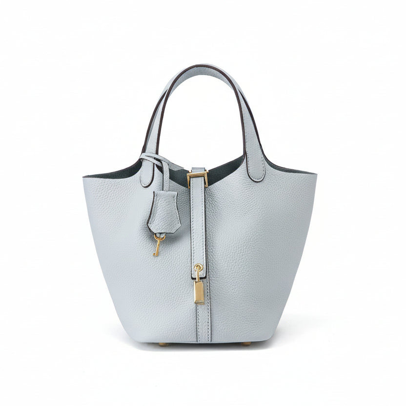 Women's Structured Bucket Bag with Twist-Lock Clasp - 9