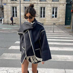Women's Blanket Cape with Contrast Stitching and Fringe
