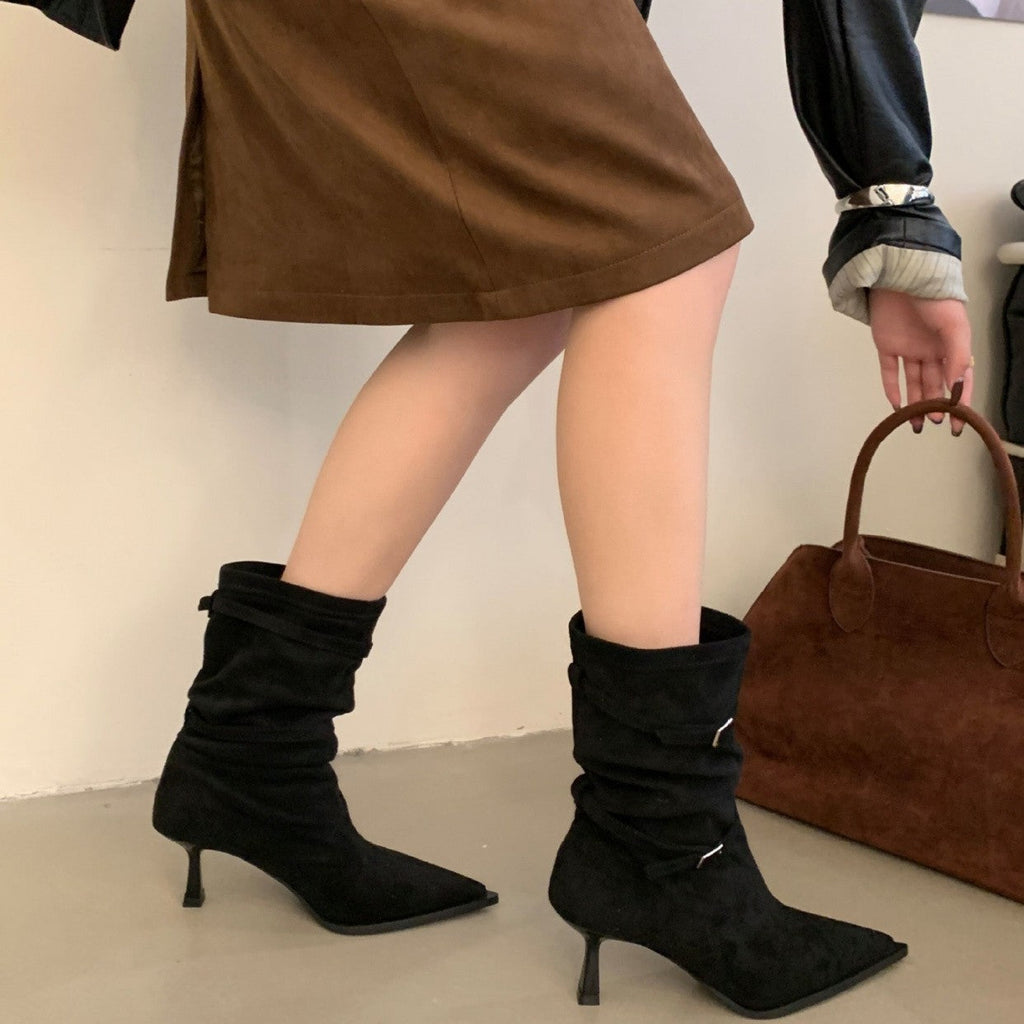 Women's Slouch Ankle Boots Pointed Toe Kitten Heel - 5