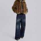 Women's Faux Fur Hooded Jacket with Toggle Closures - 3