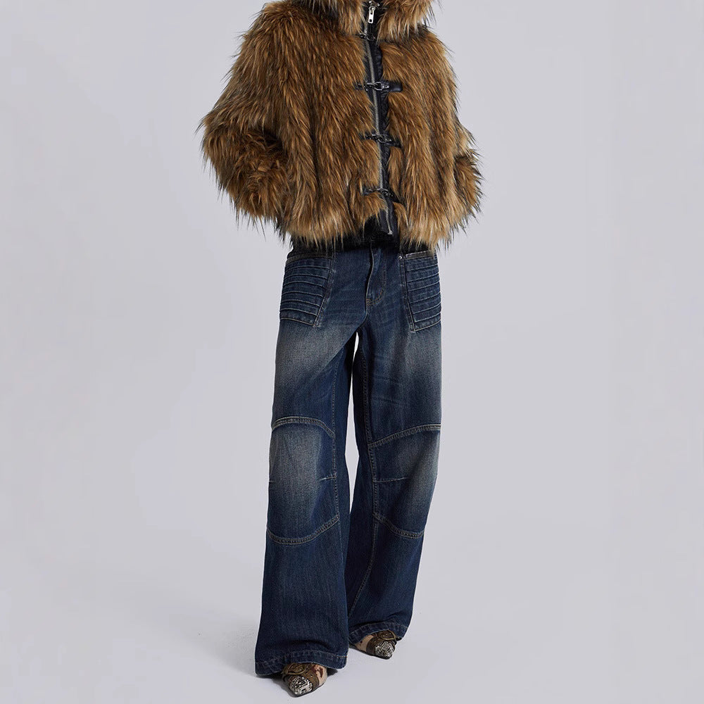 Women's Faux Fur Hooded Jacket with Toggle Closures - 3