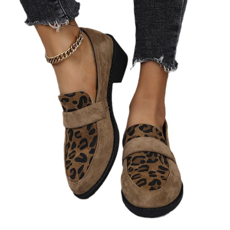 Women's Leopard Print Loafers with Block Heel - 7