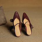 Women's Pointed Toe Mule Sandals with Ankle Strap - 15
