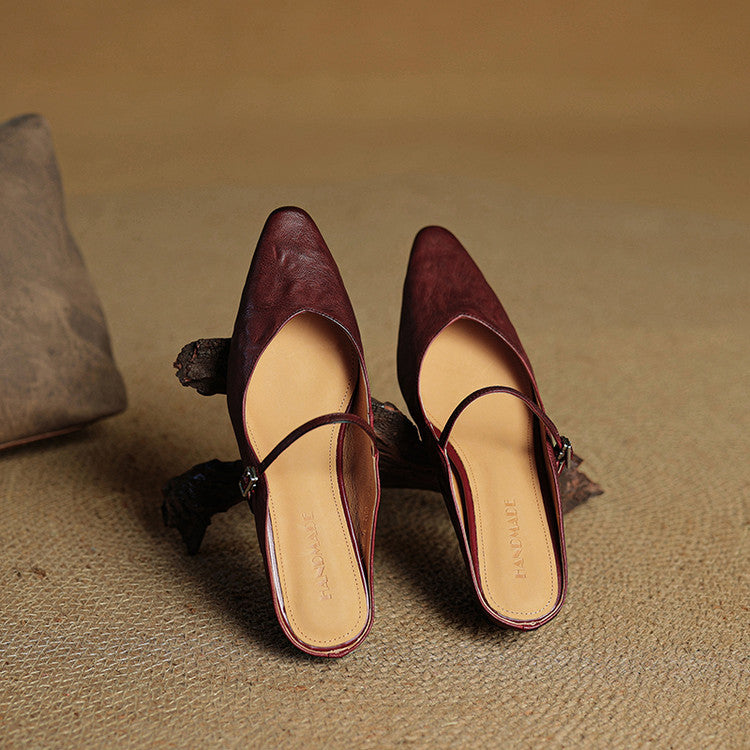 Women's Pointed Toe Mule Sandals with Ankle Strap - 15