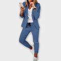 Women's Blazer Set Tailored with Matching Trousers - Blue