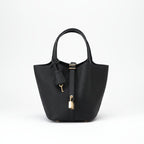 Women's Structured Bucket Bag with Twist-Lock Clasp - 15