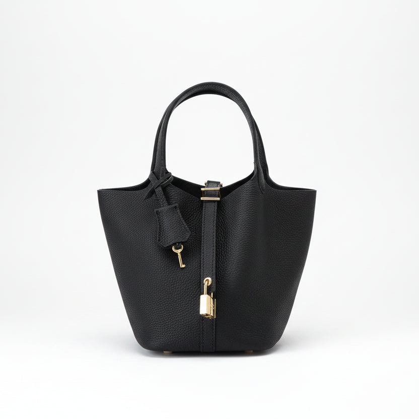 Women's Structured Bucket Bag with Twist-Lock Clasp - 15