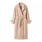 Women's Belted Teddy Coat with Notched Collar - As Pictured