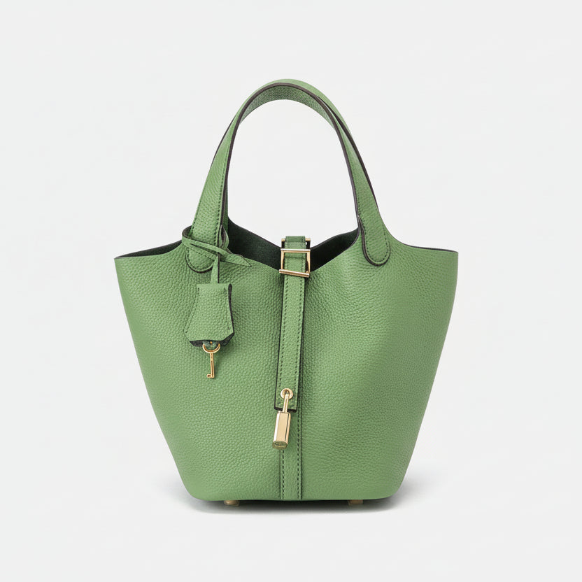Women's Structured Bucket Bag with Twist-Lock Clasp - 5
