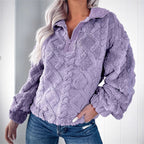 Women's Zip-Neck Fleece Pullover with Textured Finish - 5