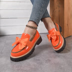 Women's Platform Loafers with Bow Detail and Chunky Sole - 2