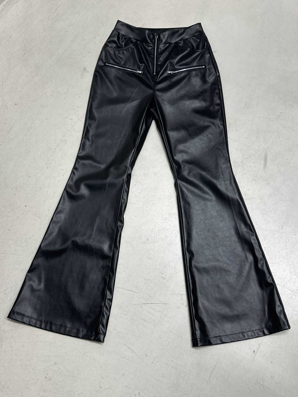 Women's High-Waist Flared Trousers with Zip Detail - Red