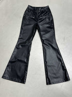 Women's High-Waist Flared Trousers with Zip Detail - Red