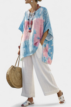 Women's Relaxed Tie-Dye Top with Striped Trousers Set
