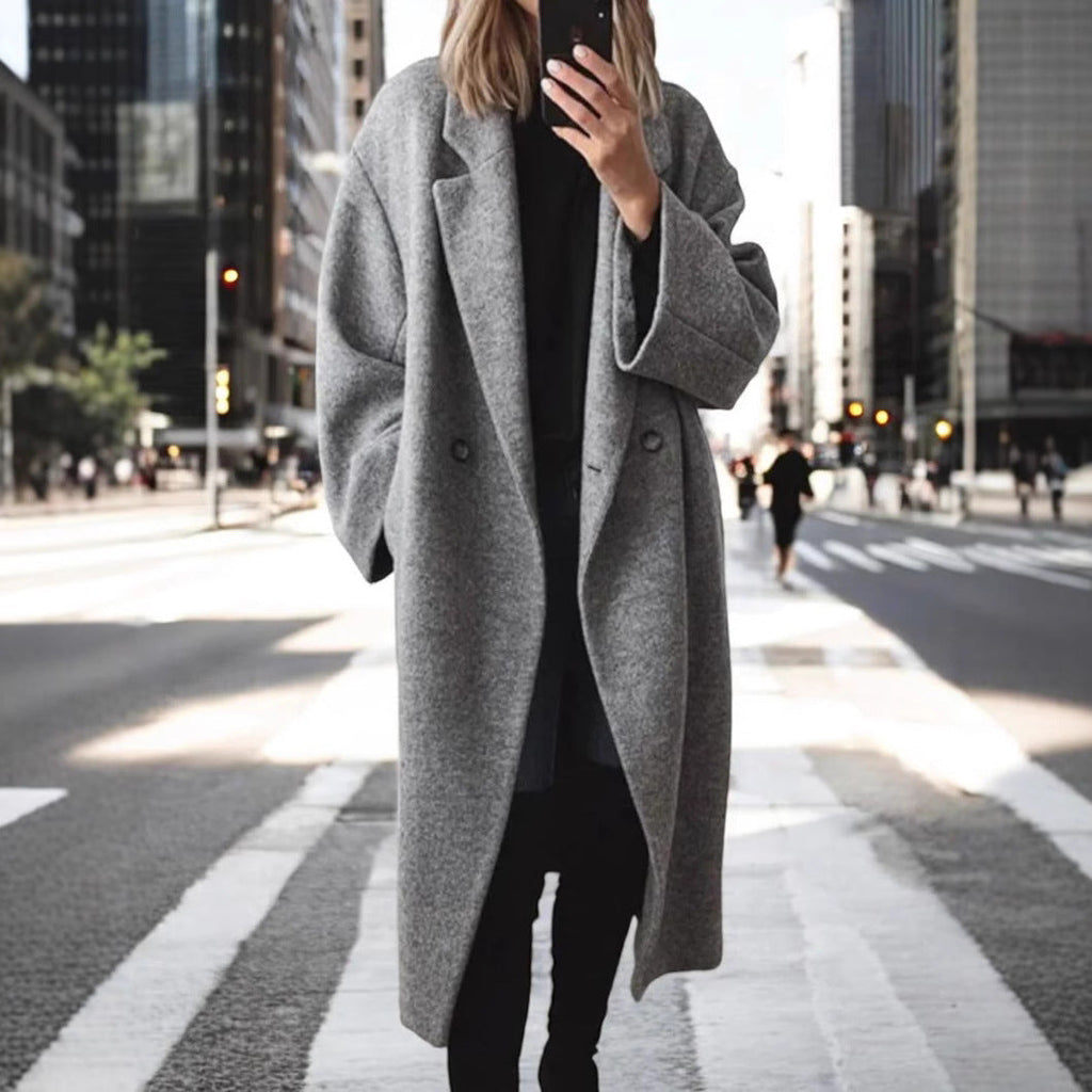 Women's Oversized Longline Coat Double-Breasted - 6