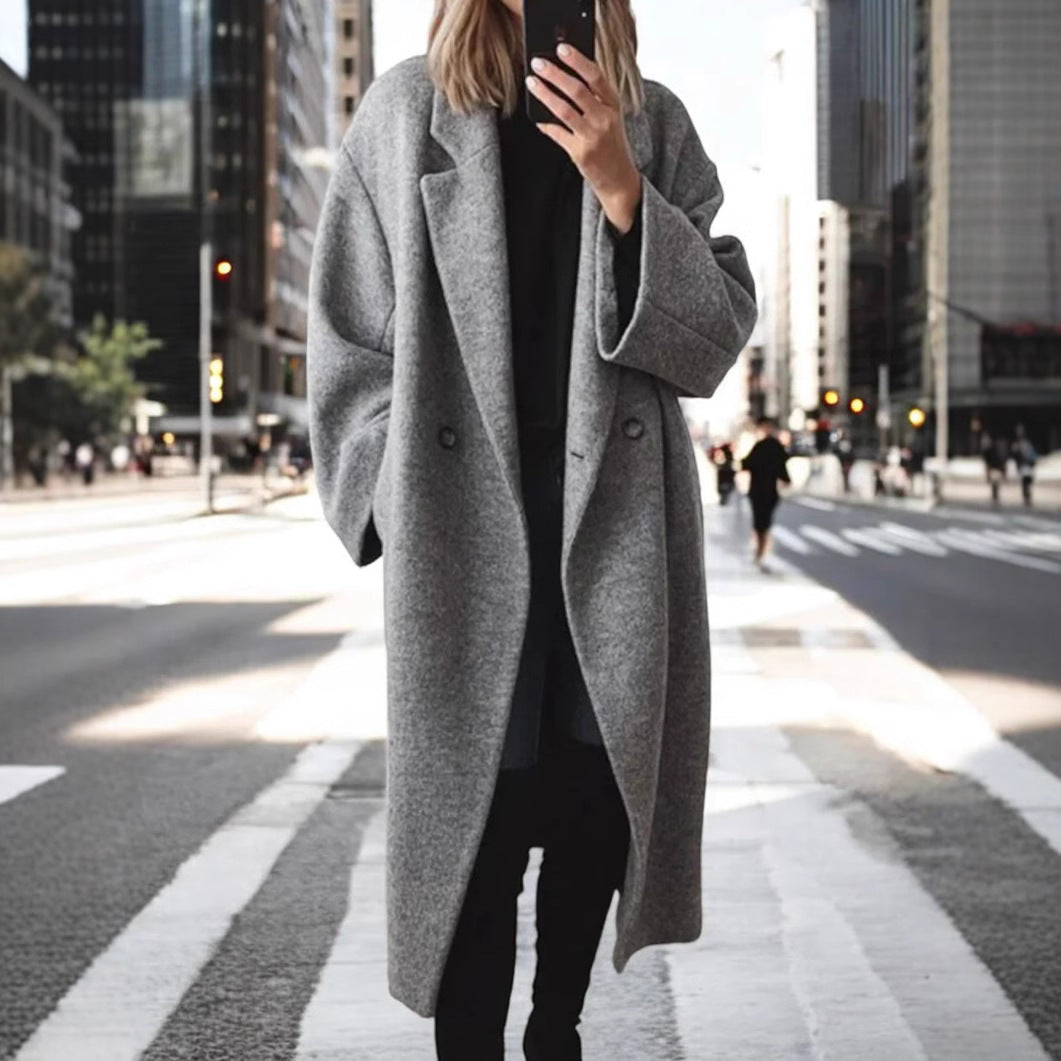 Women's Oversized Longline Coat Double-Breasted - 6