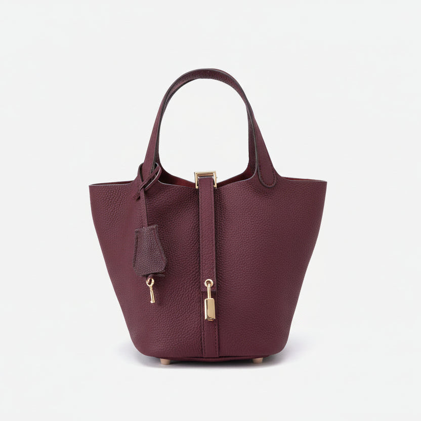 Women's Structured Bucket Bag with Twist-Lock Clasp