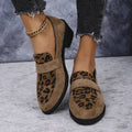 Women's Leopard Print Loafers with Block Heel - Khaki