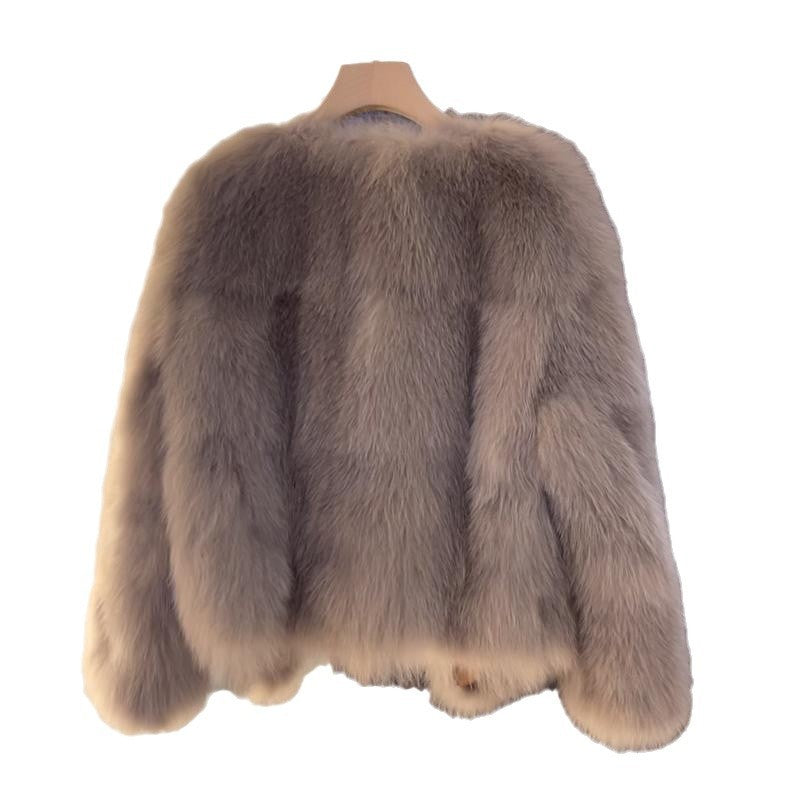 Women's Faux Fur Jacket with Buckle Detail Open Front - 7