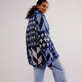 Women's Cardigan Oversized Button-Down with Patterned Knit - Blue