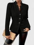 Women's Structured Jacket with Stand Collar and Textured Finish - Black