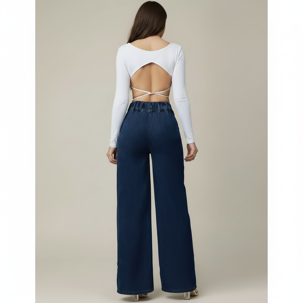 Women's Wide Leg Jeans High Rise with Full Length Silhouette - 6