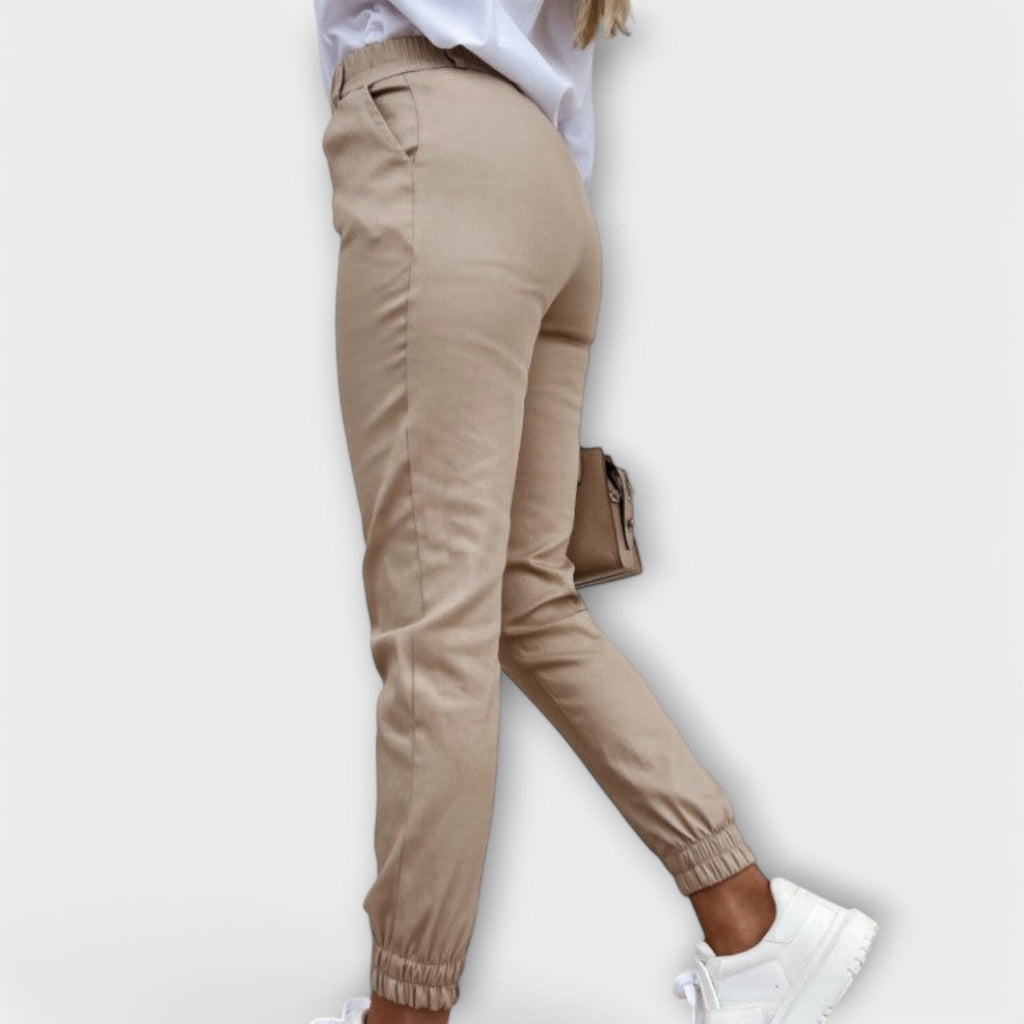 Women's Stretch Trousers with High Elastic Waistband and Ankle Length - 4