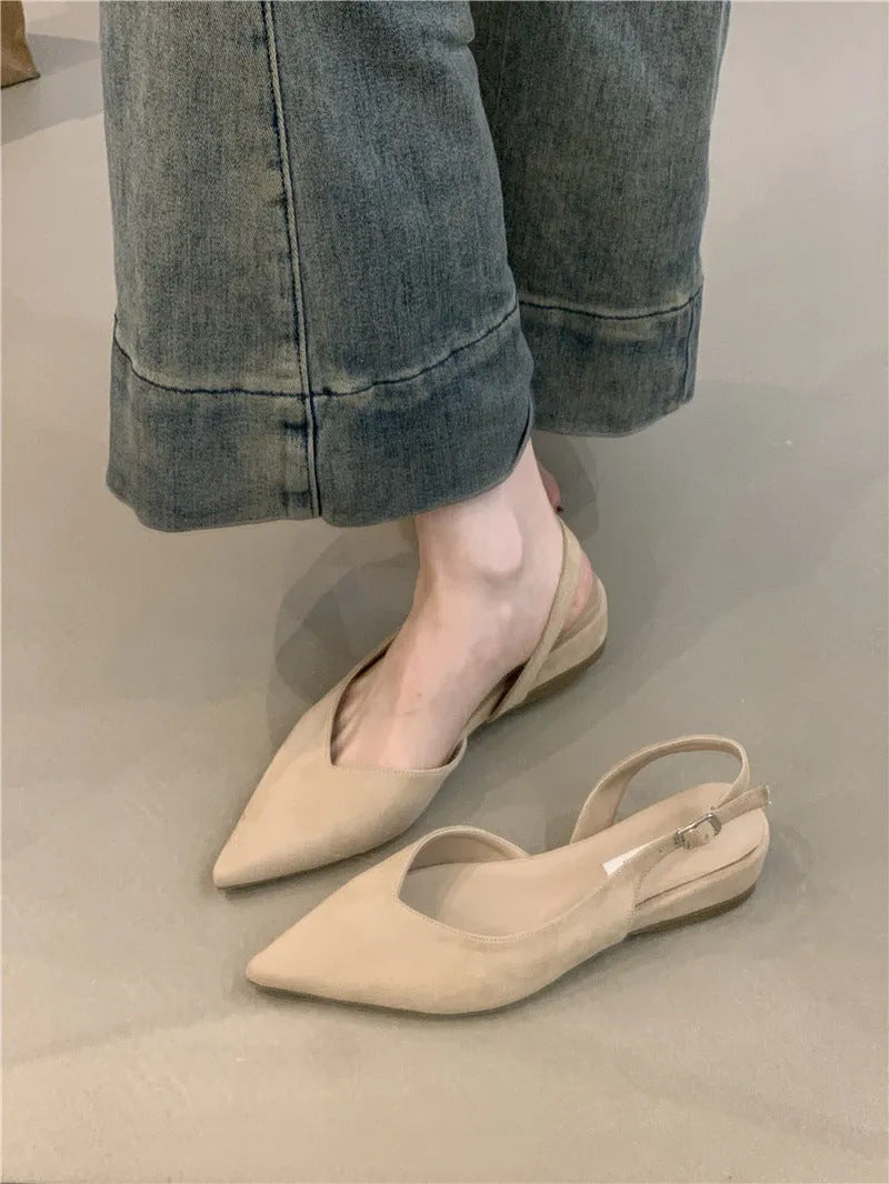 Women's Pointed Slingback Flats V-Cut Adjustable Strap - Nude