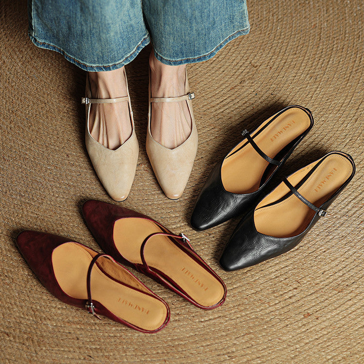 Women's Pointed Toe Mule Sandals with Ankle Strap - 8