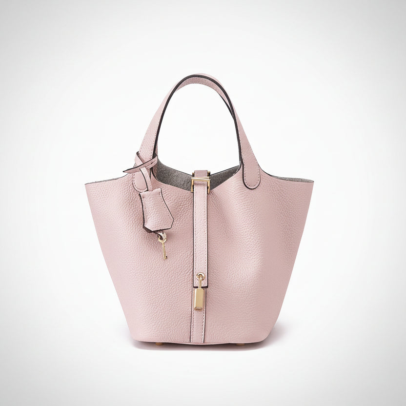 Women's Structured Bucket Bag with Twist-Lock Clasp - 13