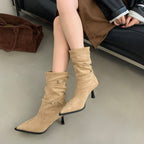 Women's Slouch Ankle Boots Pointed Toe Kitten Heel - 4